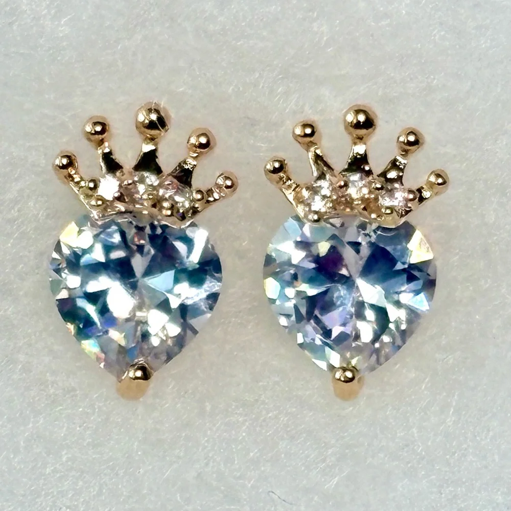 Gold Crown Heart Earrings